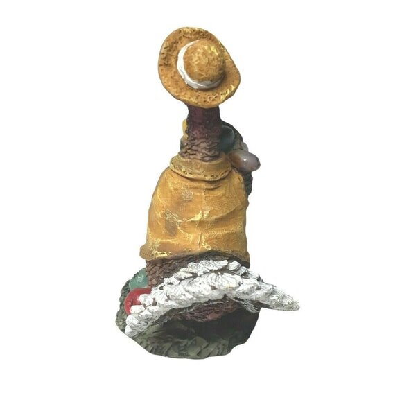 Resin Turkey Figurine with Straw Hat and Harvest Bounty Thanksgiving 4.4" - Picture 3 of 5